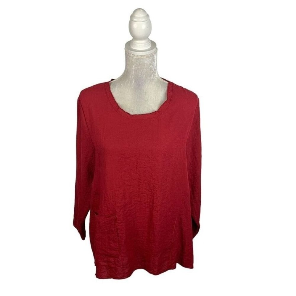 Habitat Red Lagen Look Shirt Top Crinkled Texture Patch‎ Pocket Loose Fit M
